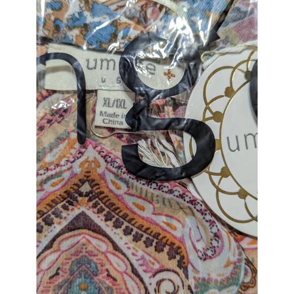 Umgee Sheer Long Paisley Floral Boho Kimono in Berry Mix Plus Size XL/1XL - Picture 8 of 16